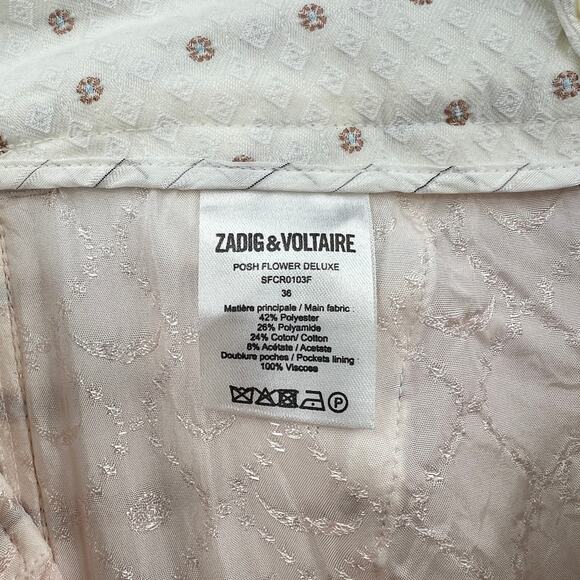 ZADIG & VOLTAIRE Posh Flower Deluxe Pants Womens S White Jacquard Straight Crop - Picture 11 of 15